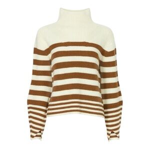 Derek Lam Gracelyn Turtleneck Sweater in Cream & Tan Stripe Size Medium